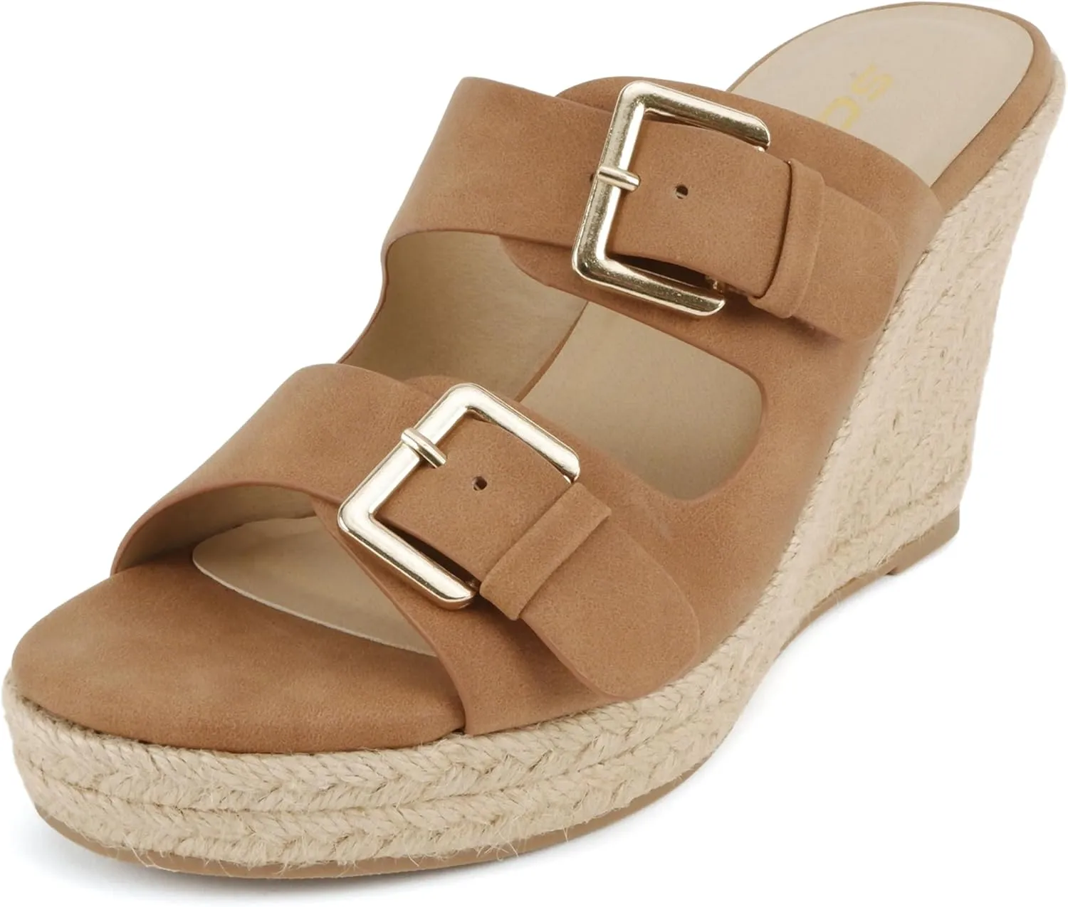 Soda “Nakia” ~ Women Open Round Toe Double Strap Wedge Sandal with Buckle Closures