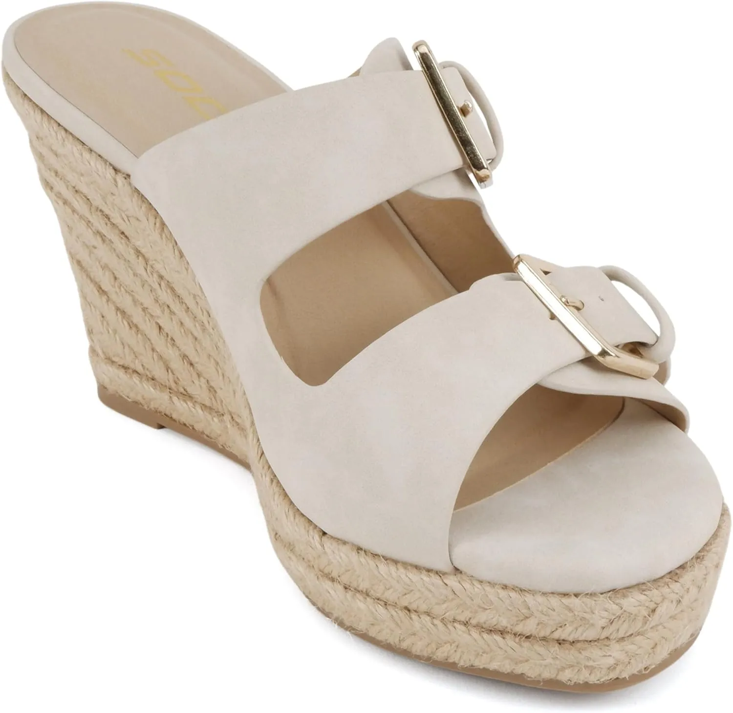 Soda “Nakia” ~ Women Open Round Toe Double Strap Wedge Sandal with Buckle Closures