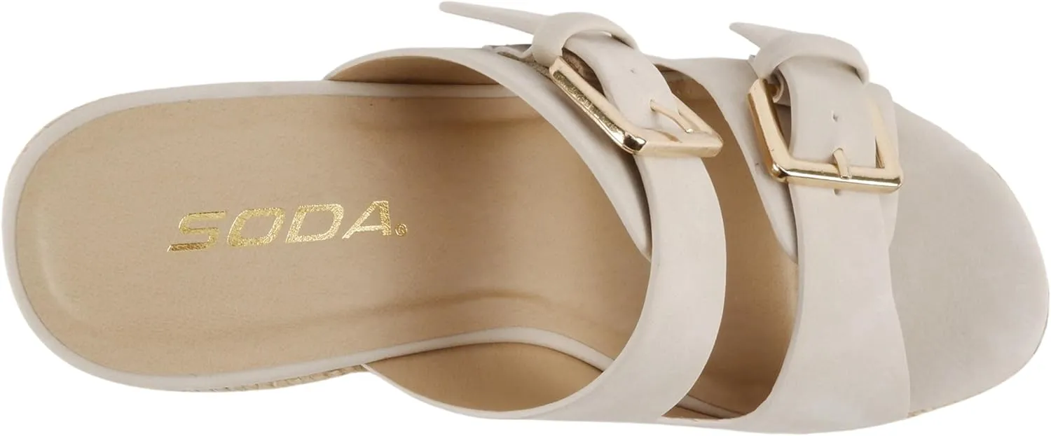 Soda “Nakia” ~ Women Open Round Toe Double Strap Wedge Sandal with Buckle Closures
