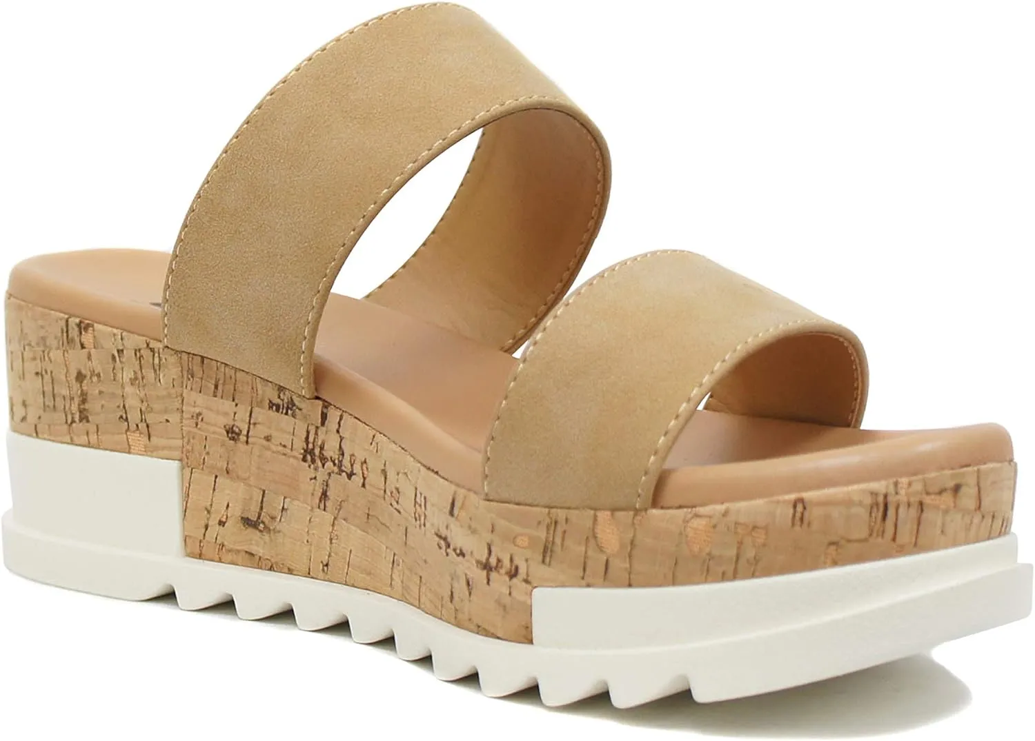 Soda Poppin ~ Slip On Flatform with Inmitation Cork Bottom and Double Straps