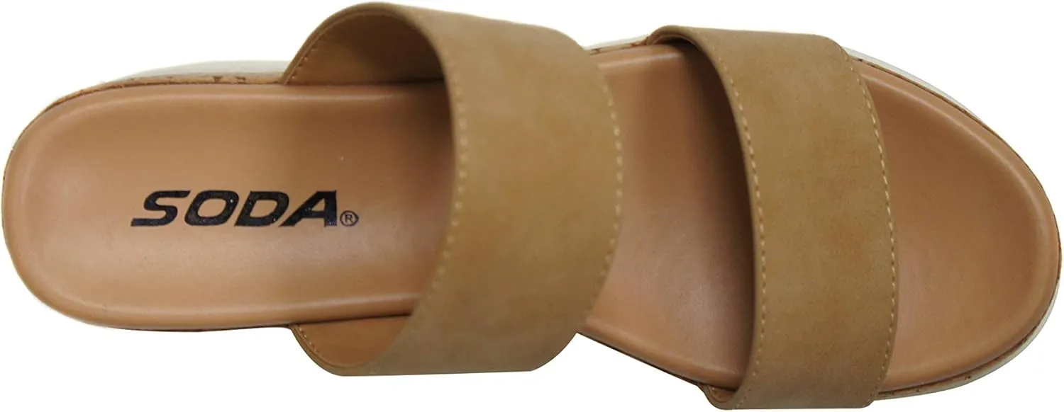 Soda Poppin ~ Slip On Flatform with Inmitation Cork Bottom and Double Straps