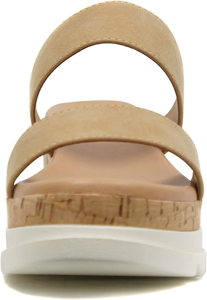 Soda Poppin ~ Slip On Flatform with Inmitation Cork Bottom and Double Straps