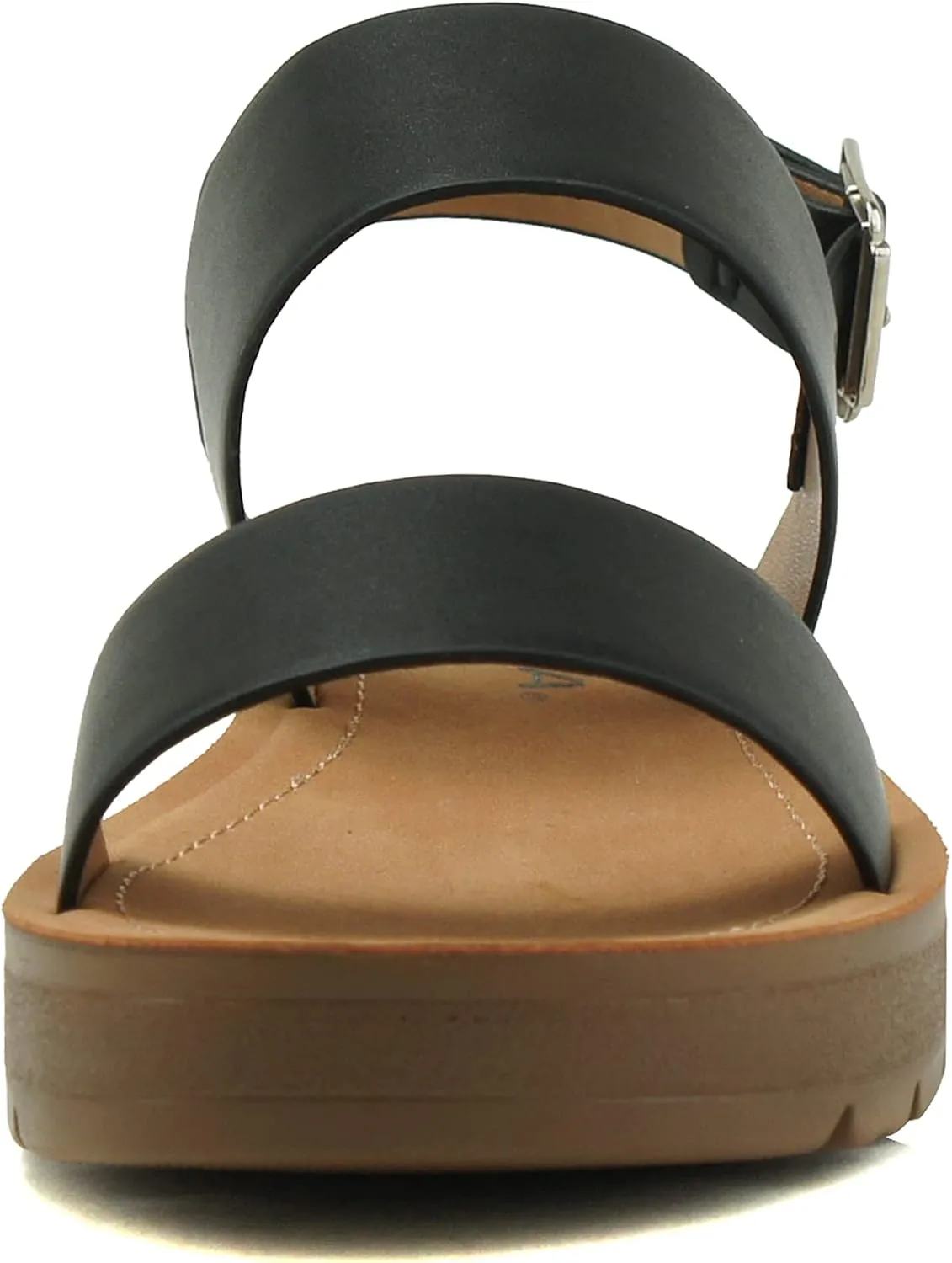 Soda REMUS ~ Women Casual Open Toe Two Bands with Ankle Strap Fashion Thick Bottom Slide Flat Sandal