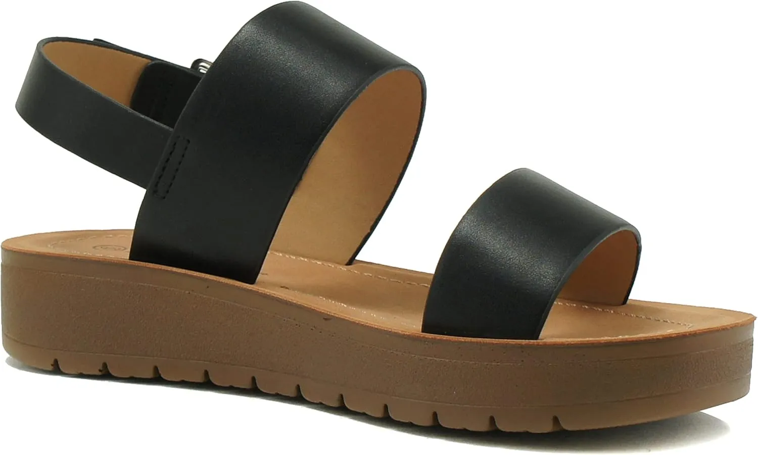 Soda REMUS ~ Women Casual Open Toe Two Bands with Ankle Strap Fashion Thick Bottom Slide Flat Sandal