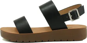 Soda REMUS ~ Women Casual Open Toe Two Bands with Ankle Strap Fashion Thick Bottom Slide Flat Sandal