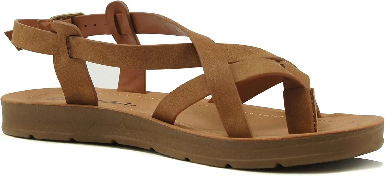 Soda WATCH ~ Women Casual Open Toe Gladiator Crisscross with Sling Back Buckle Fashion Slide Flat Sandal