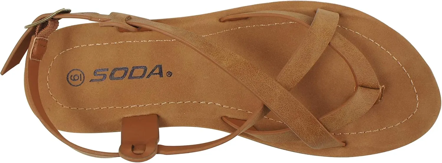 Soda WATCH ~ Women Casual Open Toe Gladiator Crisscross with Sling Back Buckle Fashion Slide Flat Sandal