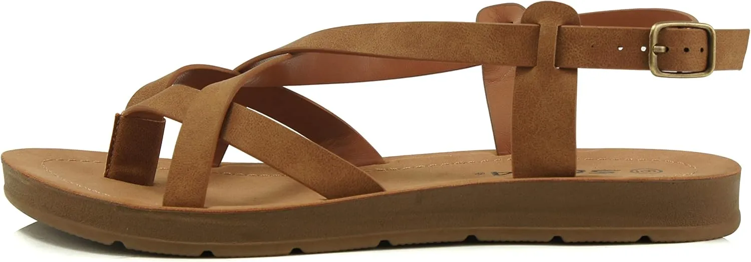 Soda WATCH ~ Women Casual Open Toe Gladiator Crisscross with Sling Back Buckle Fashion Slide Flat Sandal