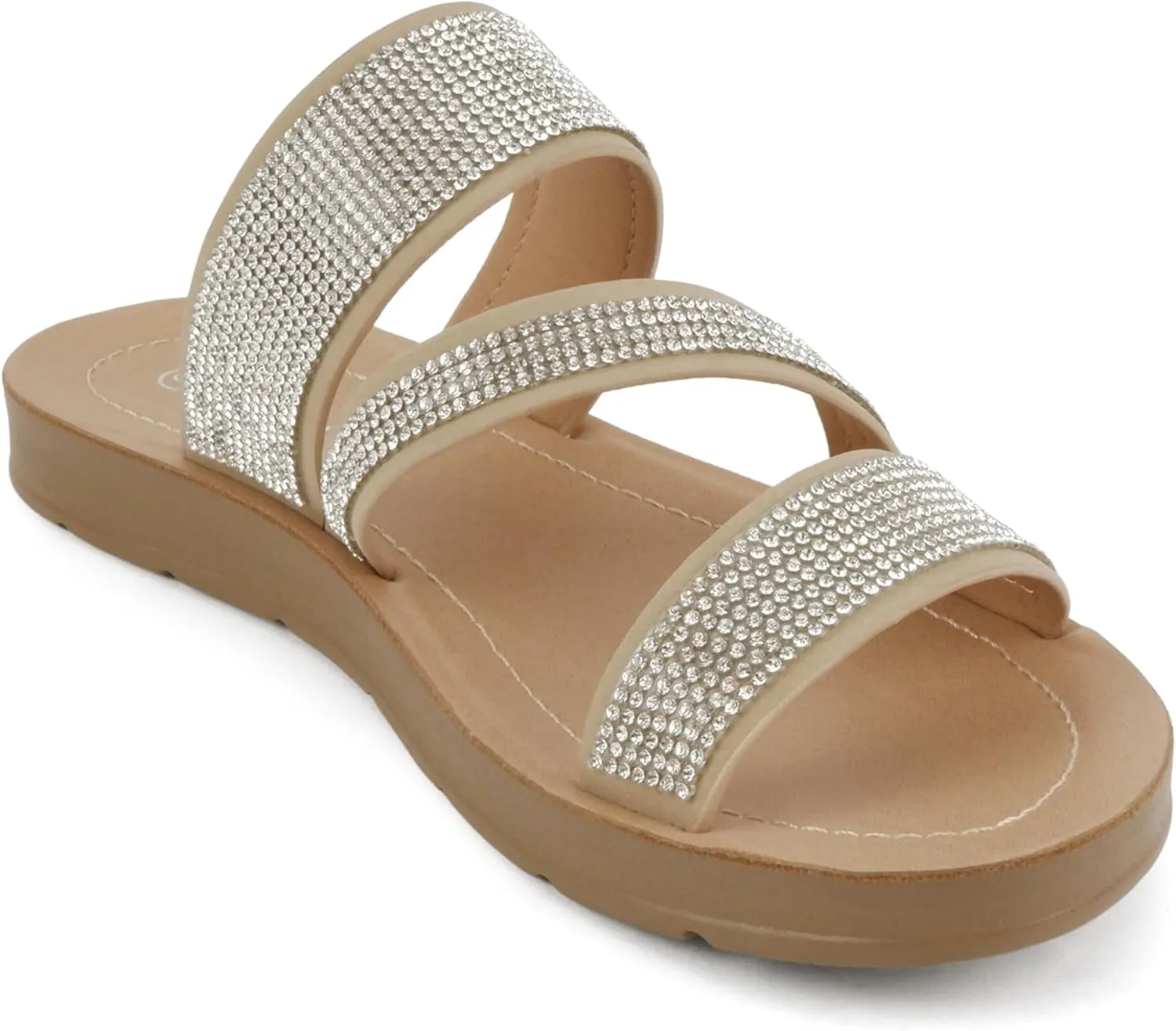 Soda Zeal ~ Women Open Toe Rhinestone Multi Band Slide Sandals