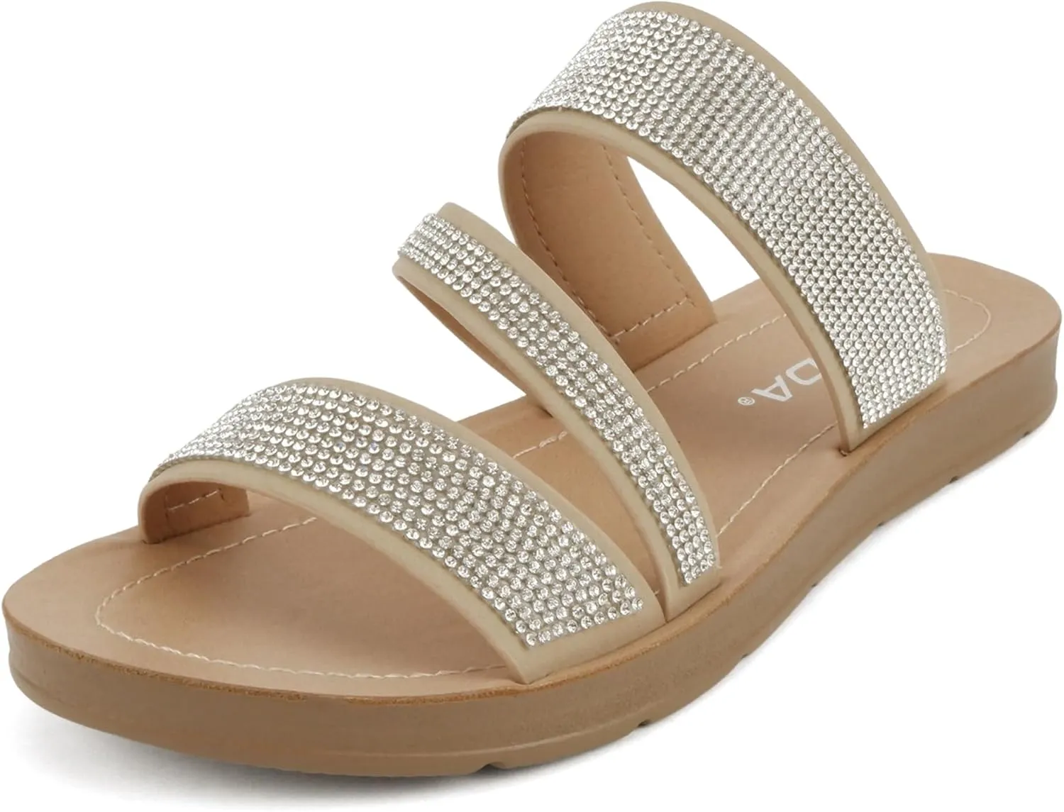 Soda Zeal ~ Women Open Toe Rhinestone Multi Band Slide Sandals
