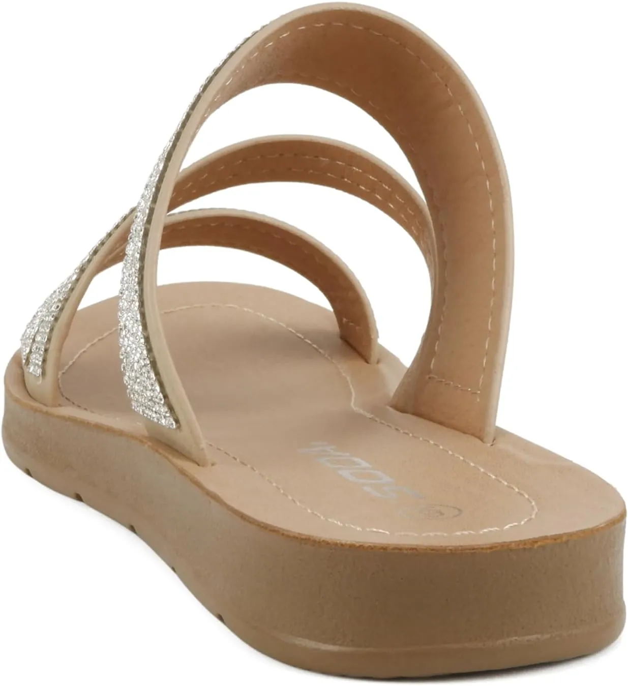 Soda Zeal ~ Women Open Toe Rhinestone Multi Band Slide Sandals