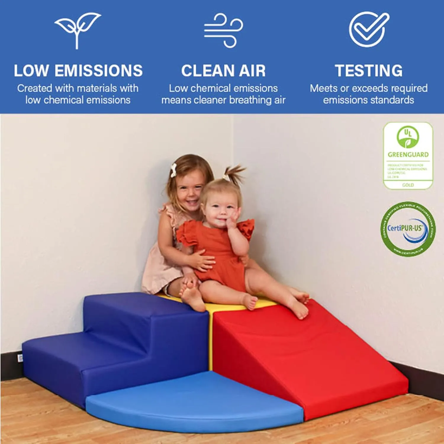 SoftScape Toddler Playtime Corner Climber, Indoor Active Play Structure for Toddlers and Kids, Safe Soft Foam for Crawling and Sliding (4-Piece Set) - Blue/Red, 11619-BLRD