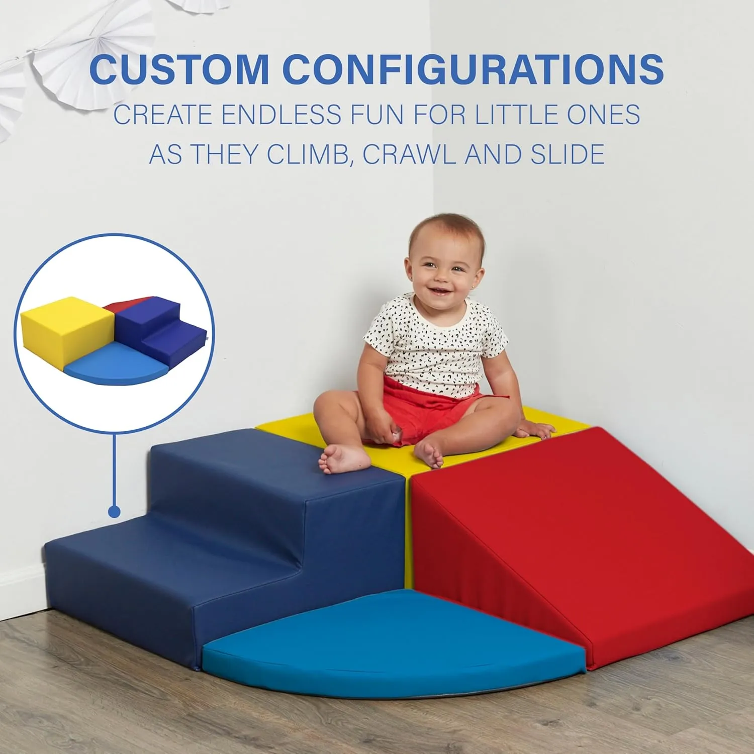 SoftScape Toddler Playtime Corner Climber, Indoor Active Play Structure for Toddlers and Kids, Safe Soft Foam for Crawling and Sliding (4-Piece Set) - Blue/Red, 11619-BLRD