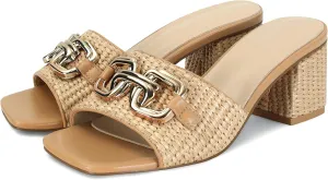 SOVANYOU Raffia Sandals Women Block Heel Sandals Square Open Toe Mule Heels Slip On Beach Heels Summer Shoes