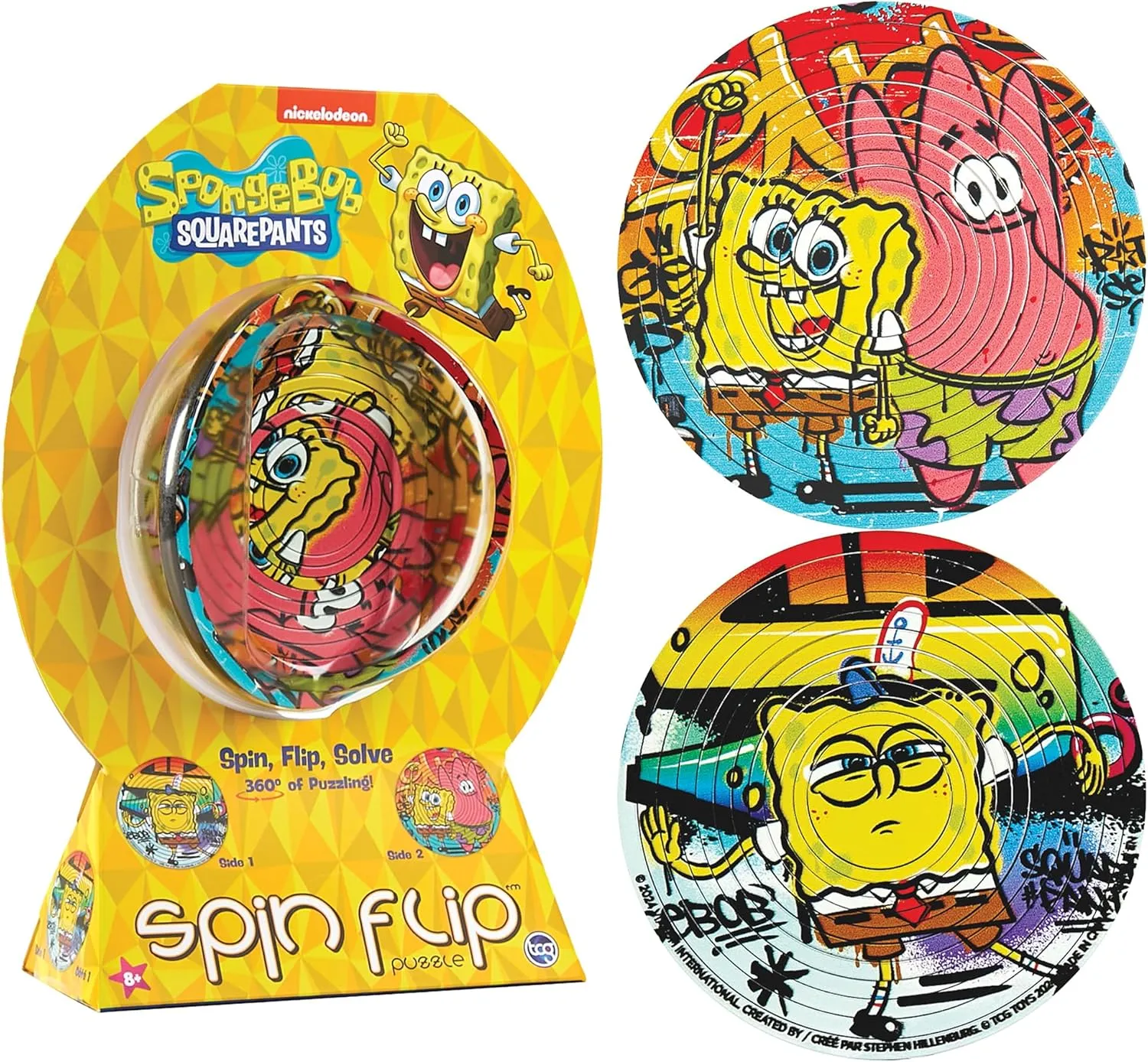 Spin Flip Puzzle: Spongebob Graffiti, 12 Rings, 3D Puzzle, Challenging, Fun, Interactive Brain Teaser for Kids and Adults, Stimulates Creativity