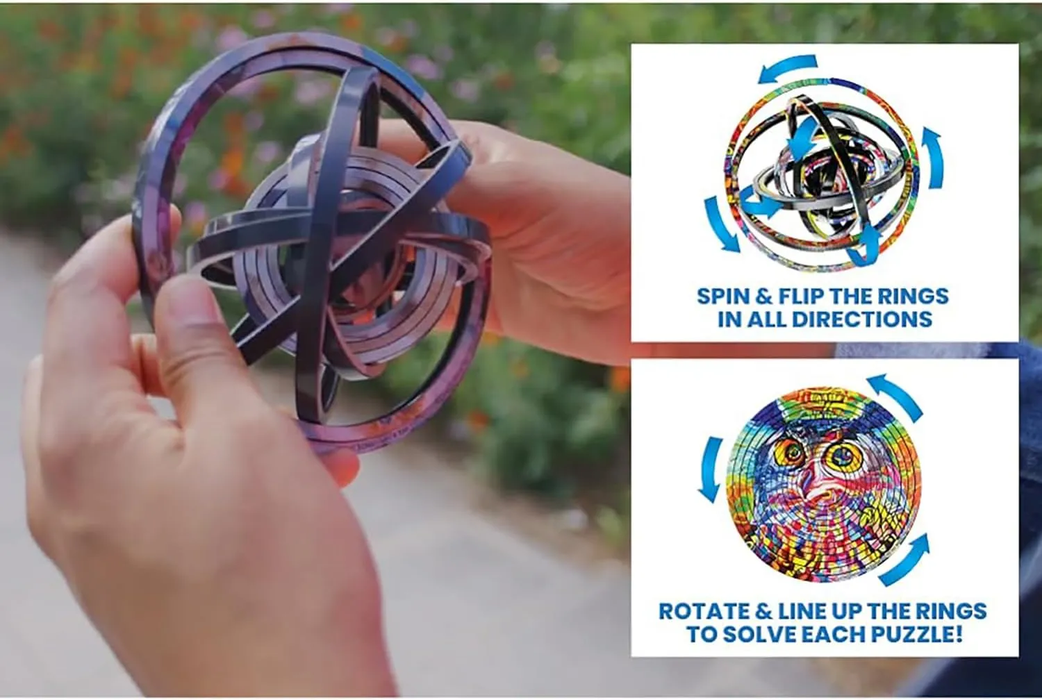 Spin Flip Puzzle: Spongebob Graffiti, 12 Rings, 3D Puzzle, Challenging, Fun, Interactive Brain Teaser for Kids and Adults, Stimulates Creativity
