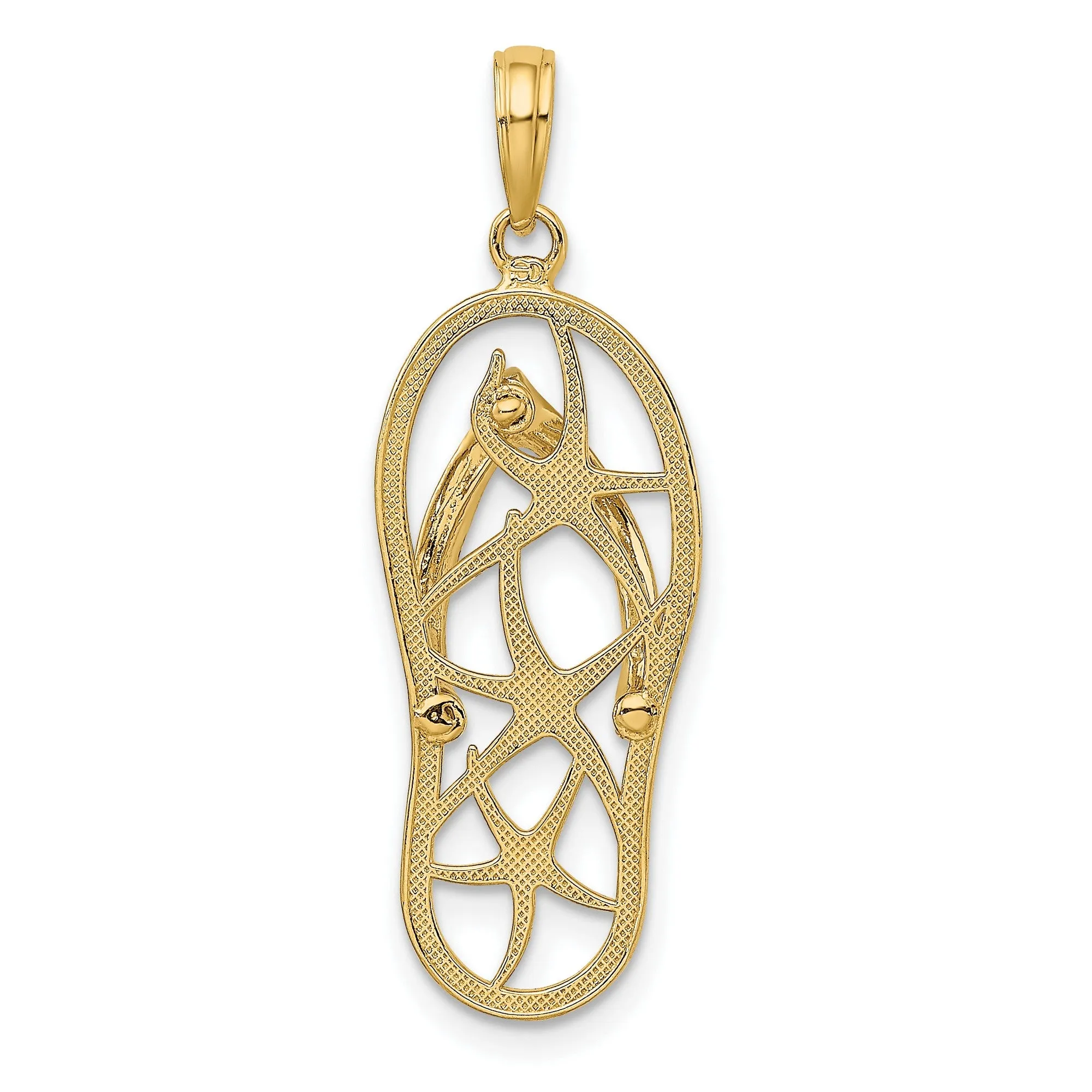 Starfish on Flip Flop Sandal Charm Pendant in Real 14k Yellow Gold