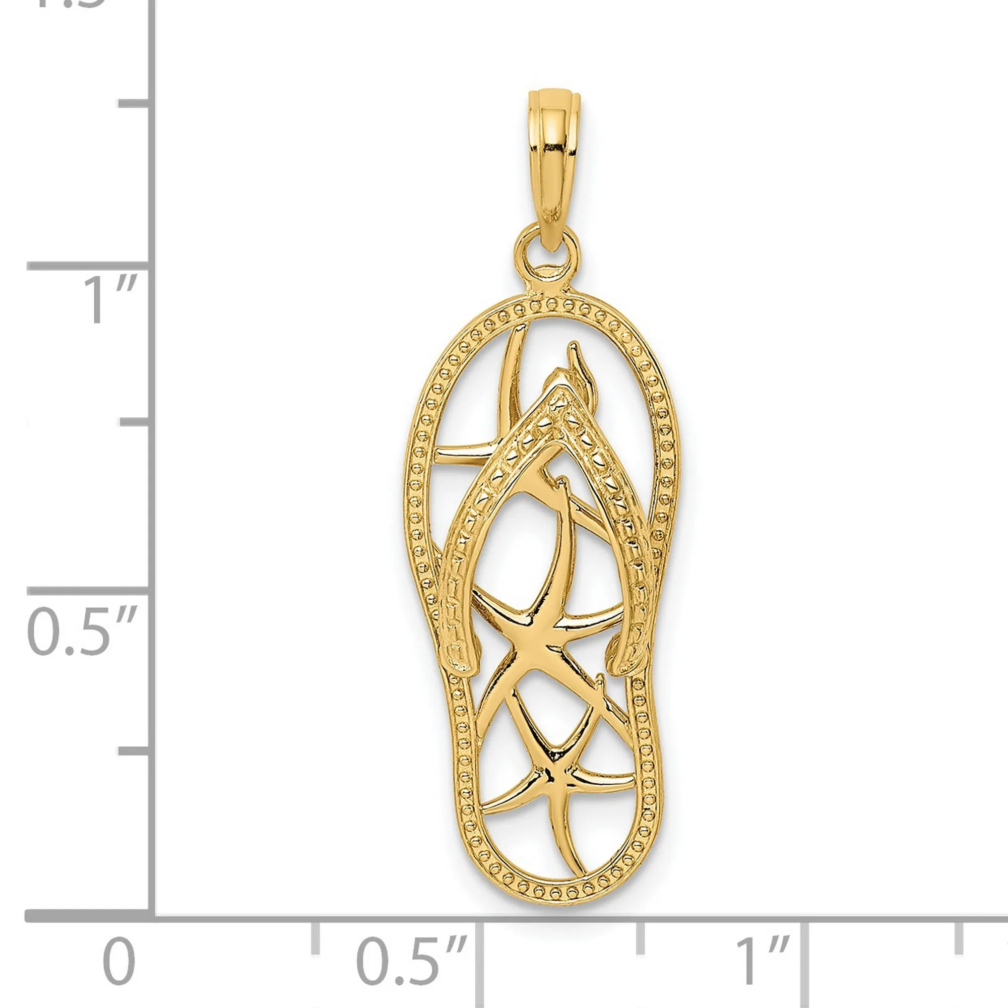 Starfish on Flip Flop Sandal Charm Pendant in Real 14k Yellow Gold