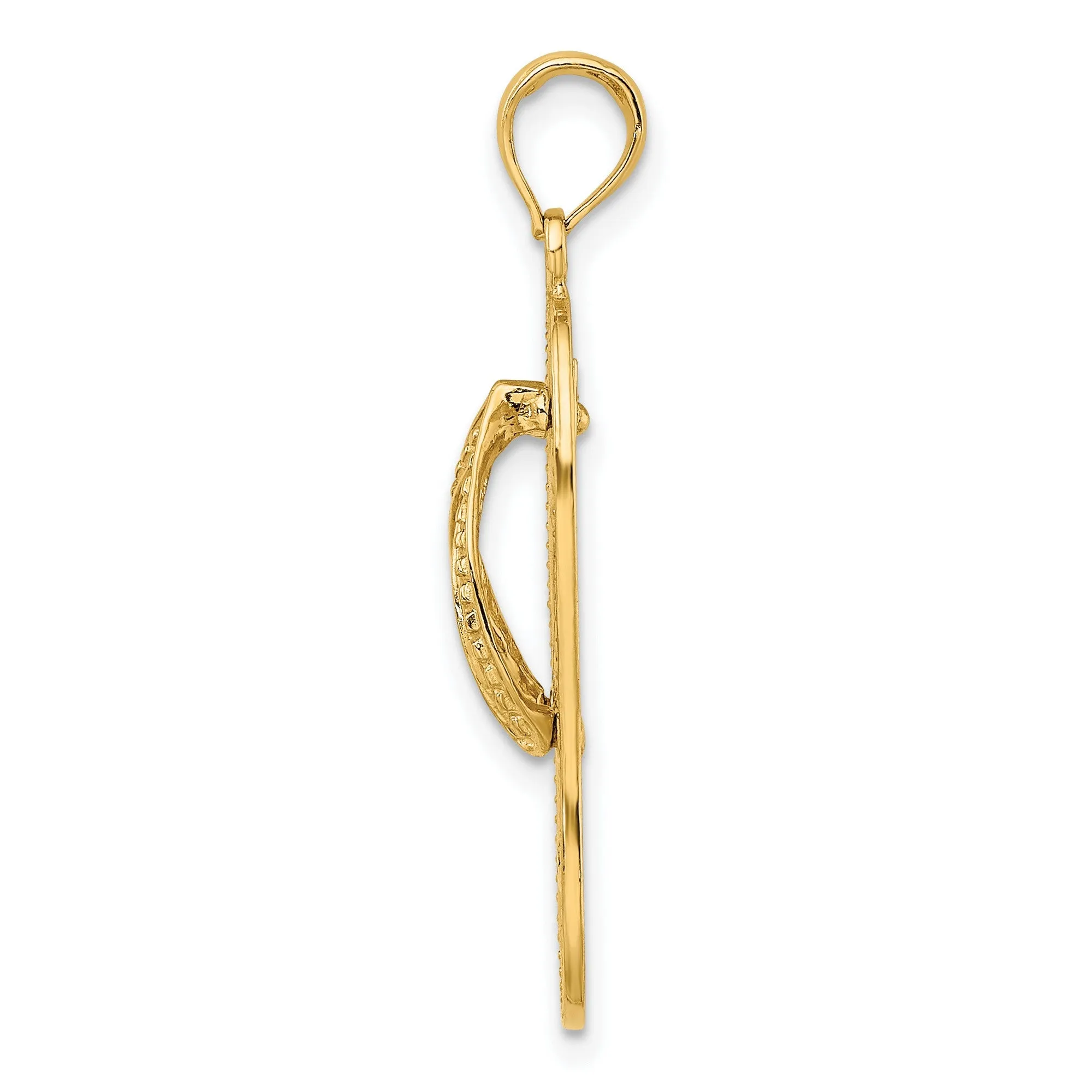Starfish on Flip Flop Sandal Charm Pendant in Real 14k Yellow Gold