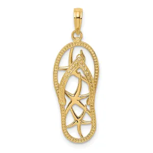Starfish on Flip Flop Sandal Charm Pendant in Real 14k Yellow Gold