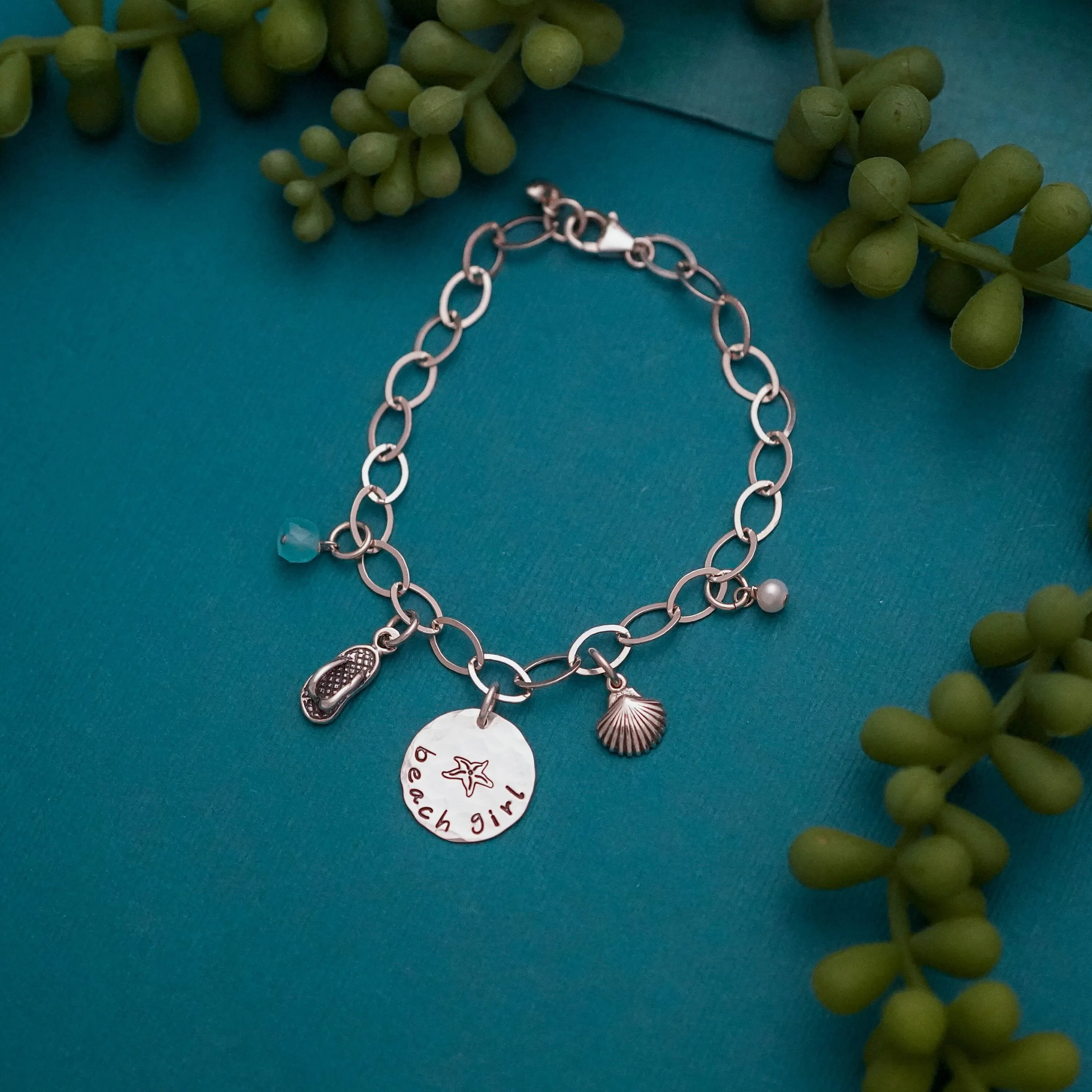 Sterling Silver Beach Girl Charm Bracelet