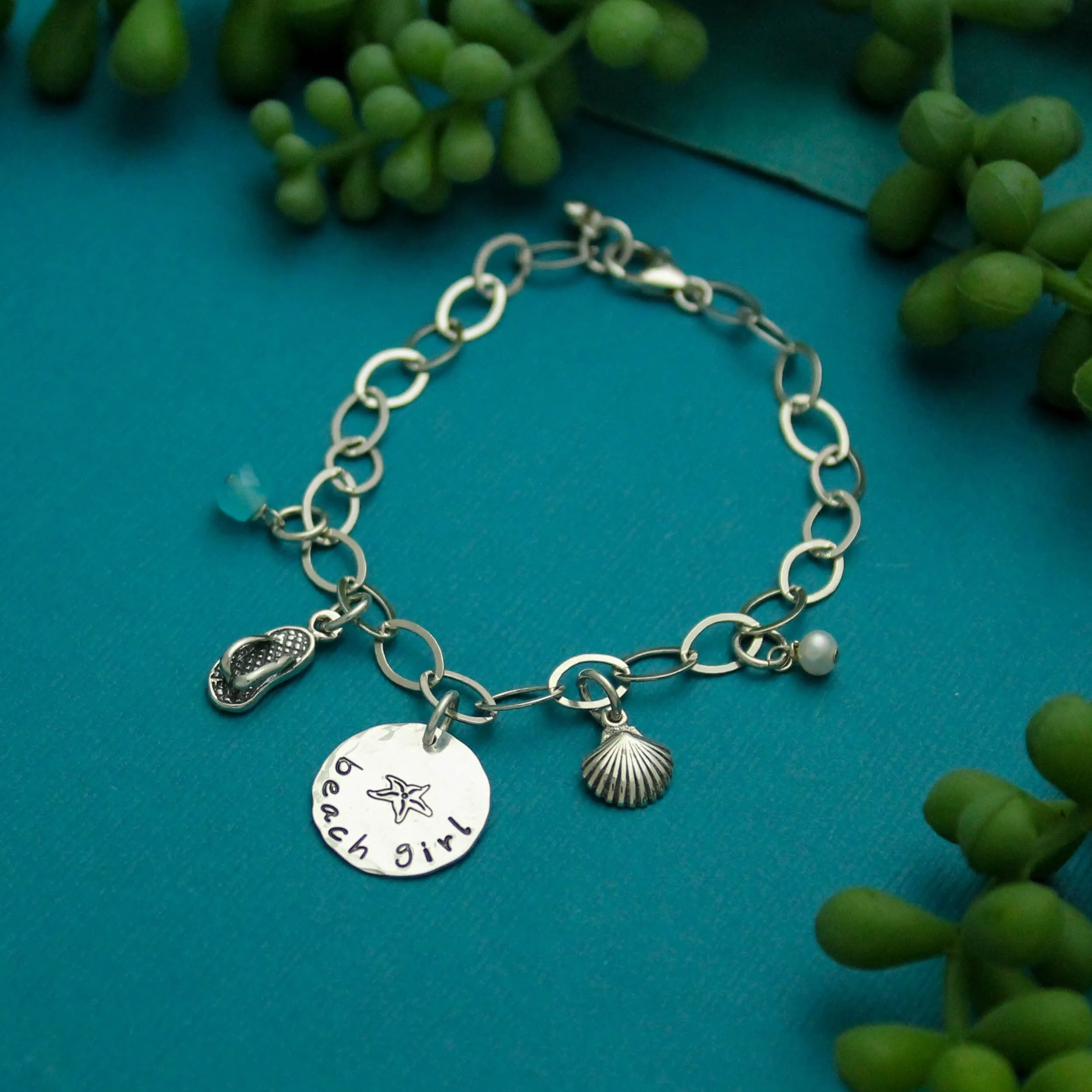 Sterling Silver Beach Girl Charm Bracelet