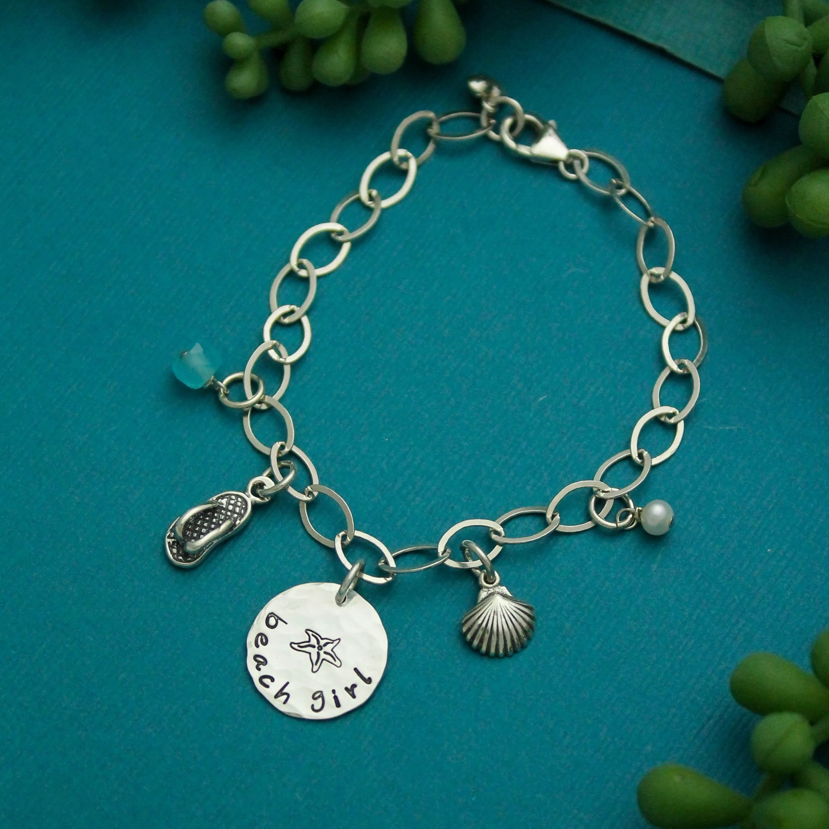 Sterling Silver Beach Girl Charm Bracelet
