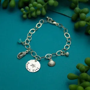 Sterling Silver Beach Girl Charm Bracelet