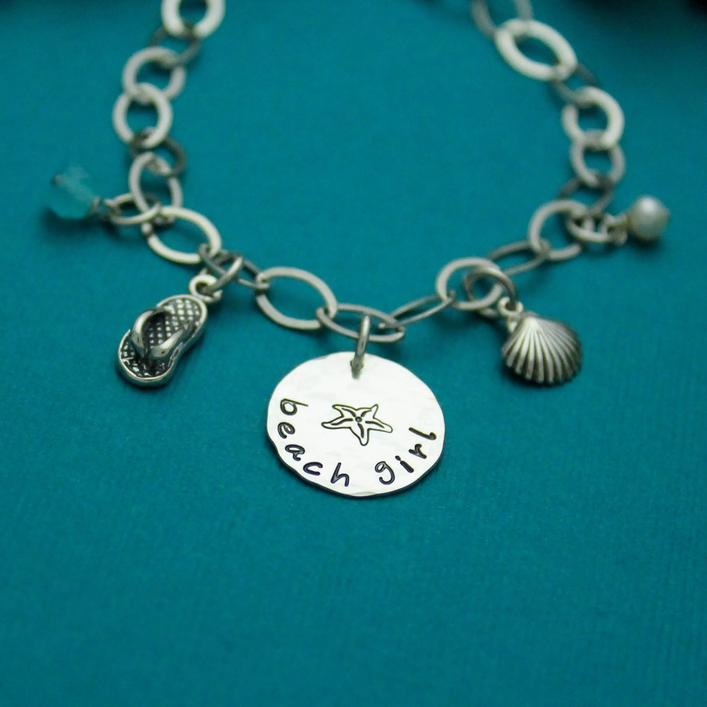 Sterling Silver Beach Girl Charm Bracelet