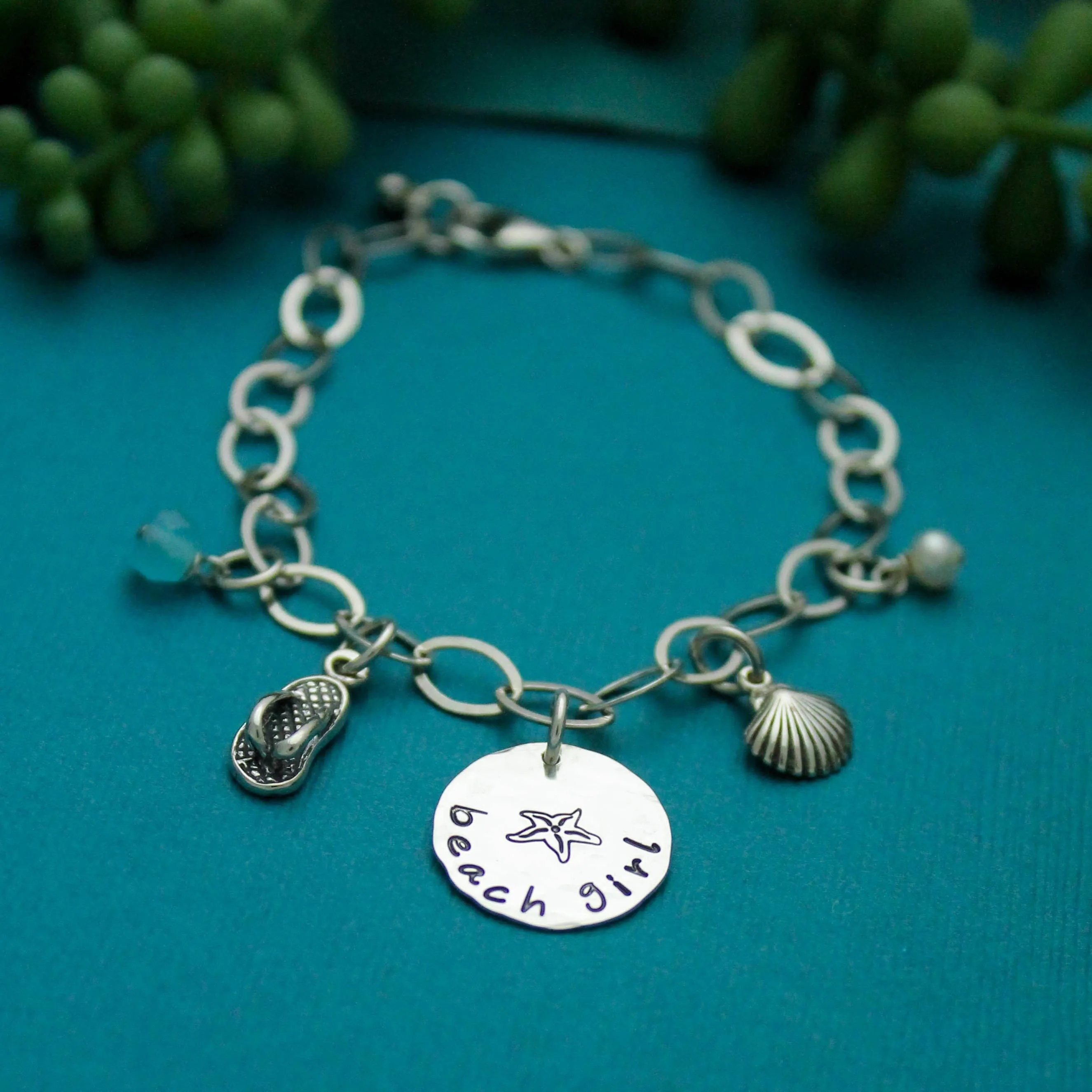 Sterling Silver Beach Girl Charm Bracelet