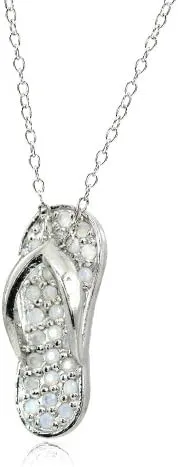 Sterling Silver Simulated Opal Flip-Flop Beach Sandal Necklace