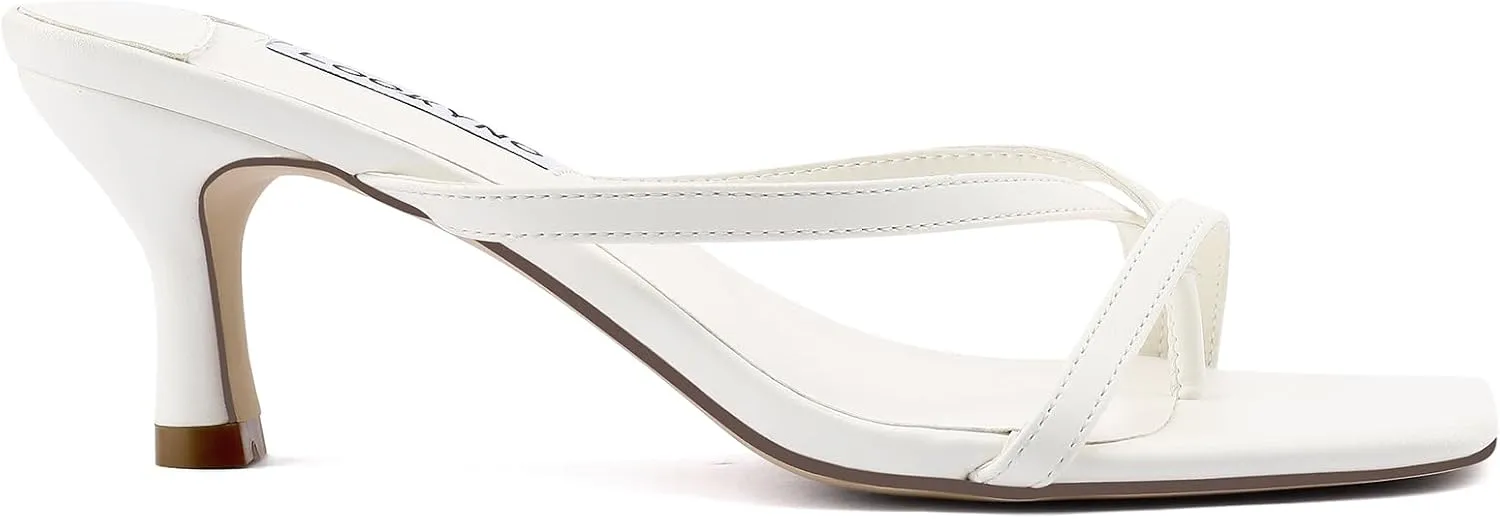 Strappy Kitten Heels for Women Square Open Toe Heeled Thong Sandals Low Heel Sexy Trendy Flip Flop Party Casual