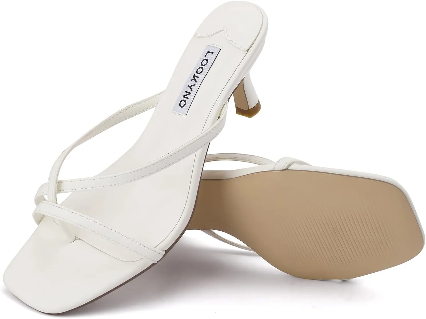 Strappy Kitten Heels for Women Square Open Toe Heeled Thong Sandals Low Heel Sexy Trendy Flip Flop Party Casual