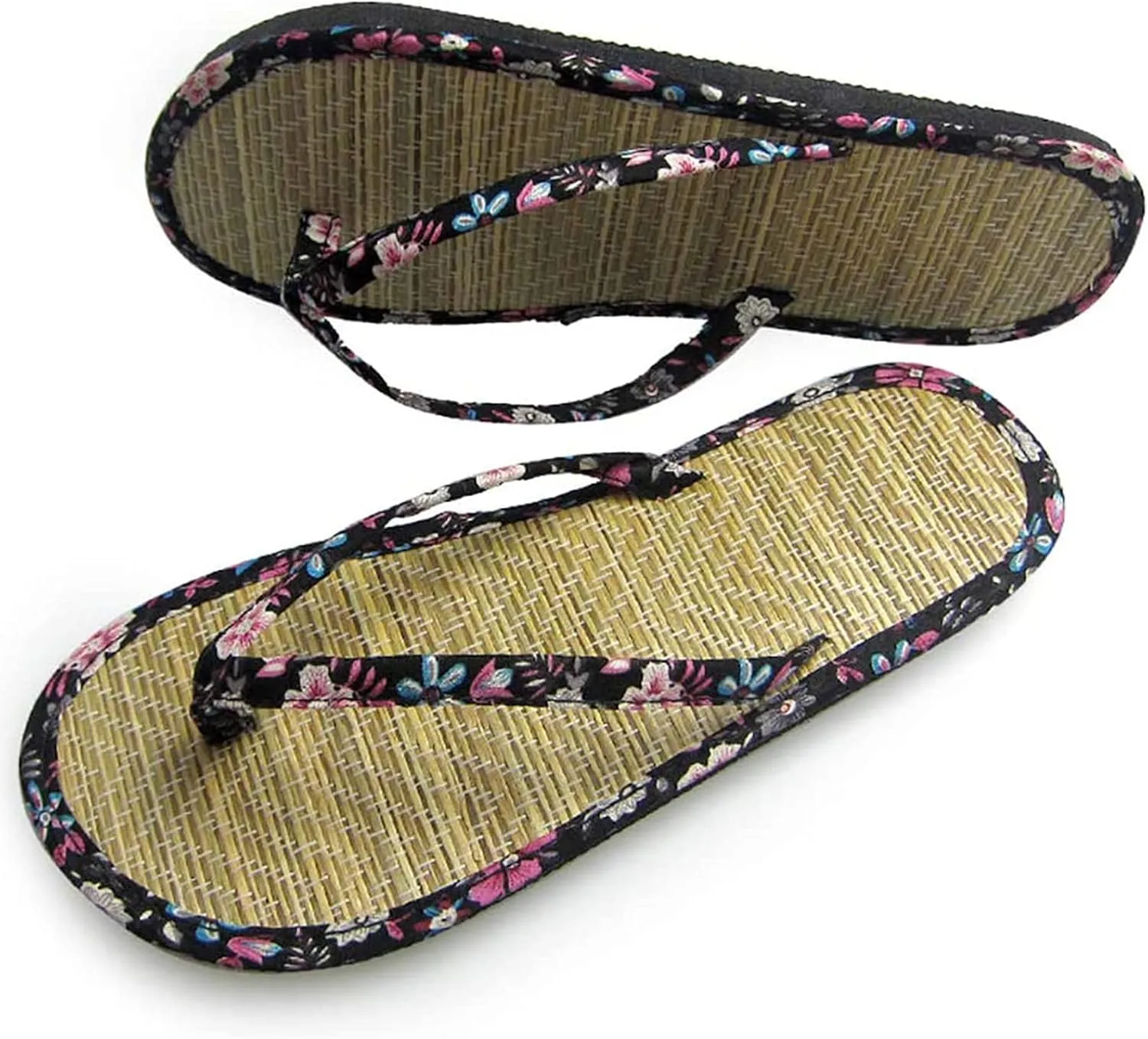 Straw Slippers, Flip Flop Bamboo Laminated Detail Straw Straw Women Comfortable Flip Flop Slippers Unisex-Adult Slippers, Beach Shoes Couple Sandals,Black (Black 41eu)