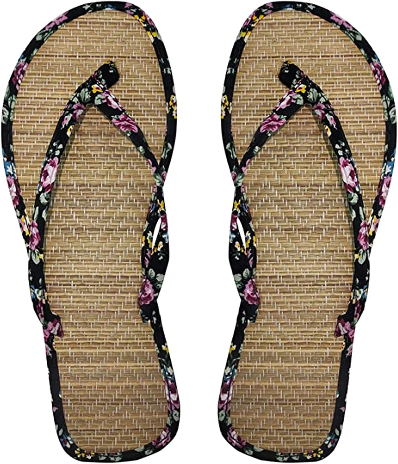 Straw Slippers, Flip Flop Bamboo Laminated Detail Straw Straw Women Comfortable Flip Flop Slippers Unisex-Adult Slippers, Beach Shoes Couple Sandals,Black (Black 41eu)