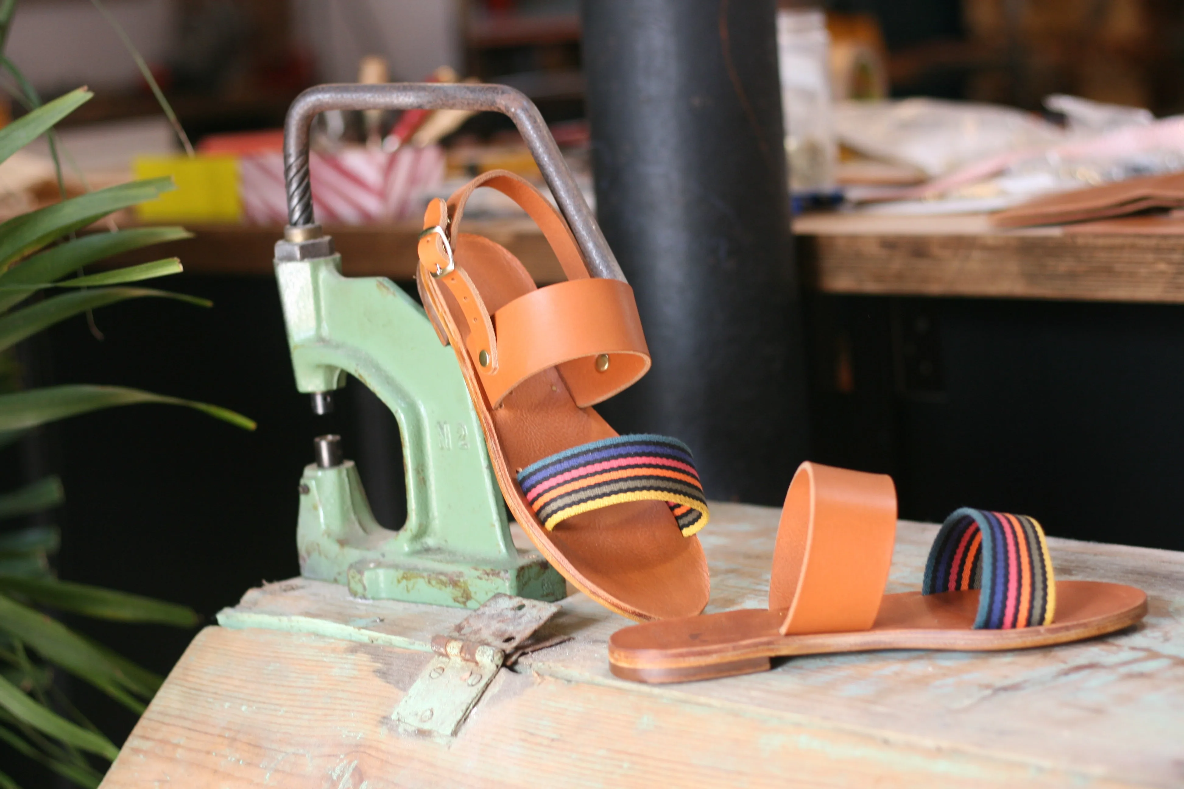 Stripes - Camel Sole - Two-Strap Sandals
