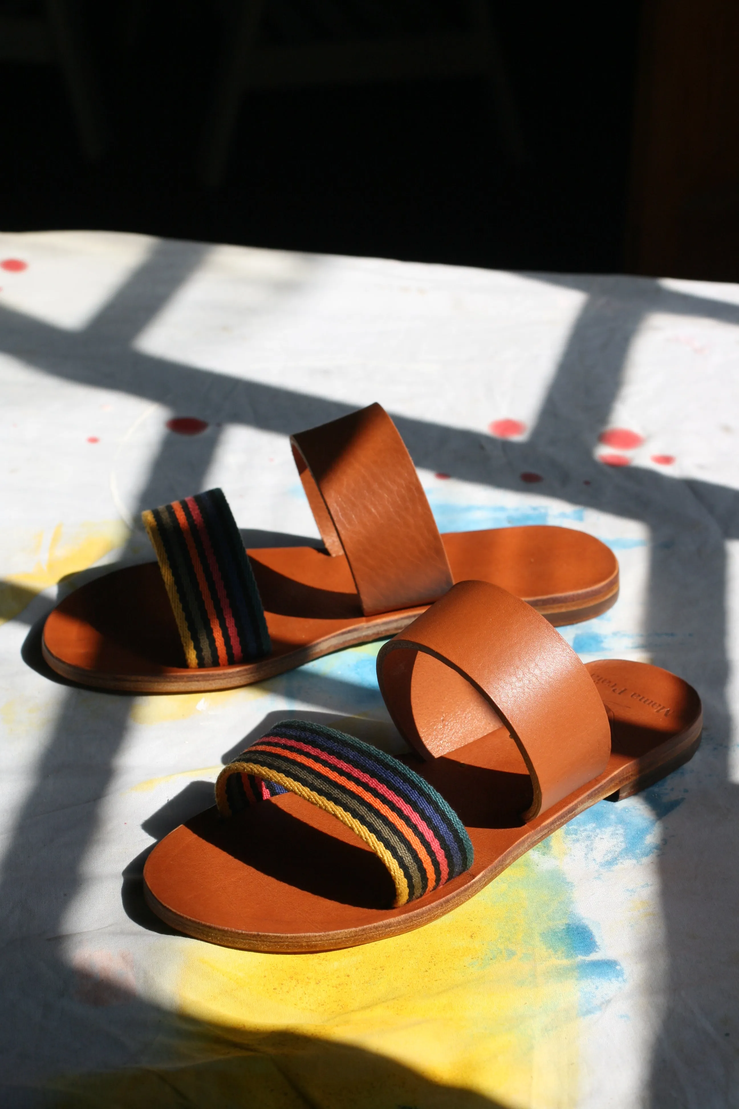 Stripes - Camel Sole - Two-Strap Sandals