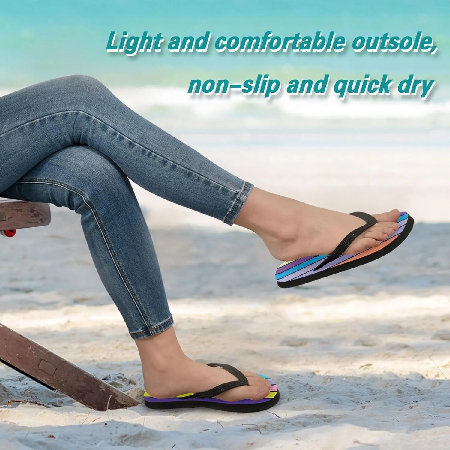 Stripes Rainbow Flip Flop Beach Summer Casual Sandal for Women & Men Shower Shoes 20861940
