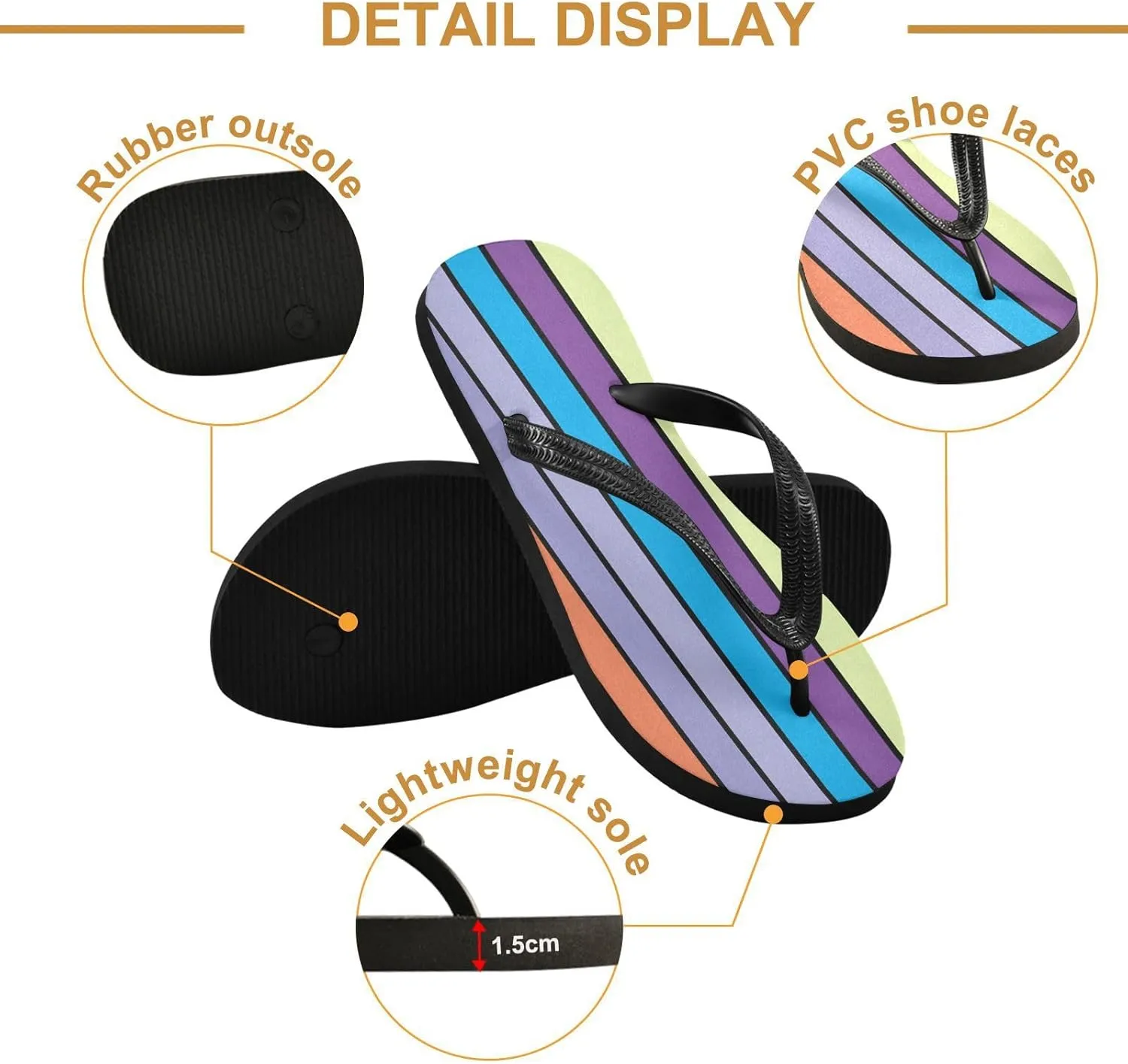 Stripes Rainbow Flip Flop Beach Summer Casual Sandal for Women & Men Shower Shoes 20861940