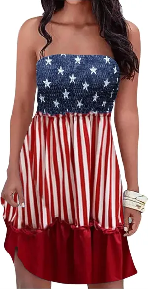 Summer Dress for Women Beach Floral Cover Ups Spaghetti Strap Sundress Smocked Strapless A-Line Mini Dresses