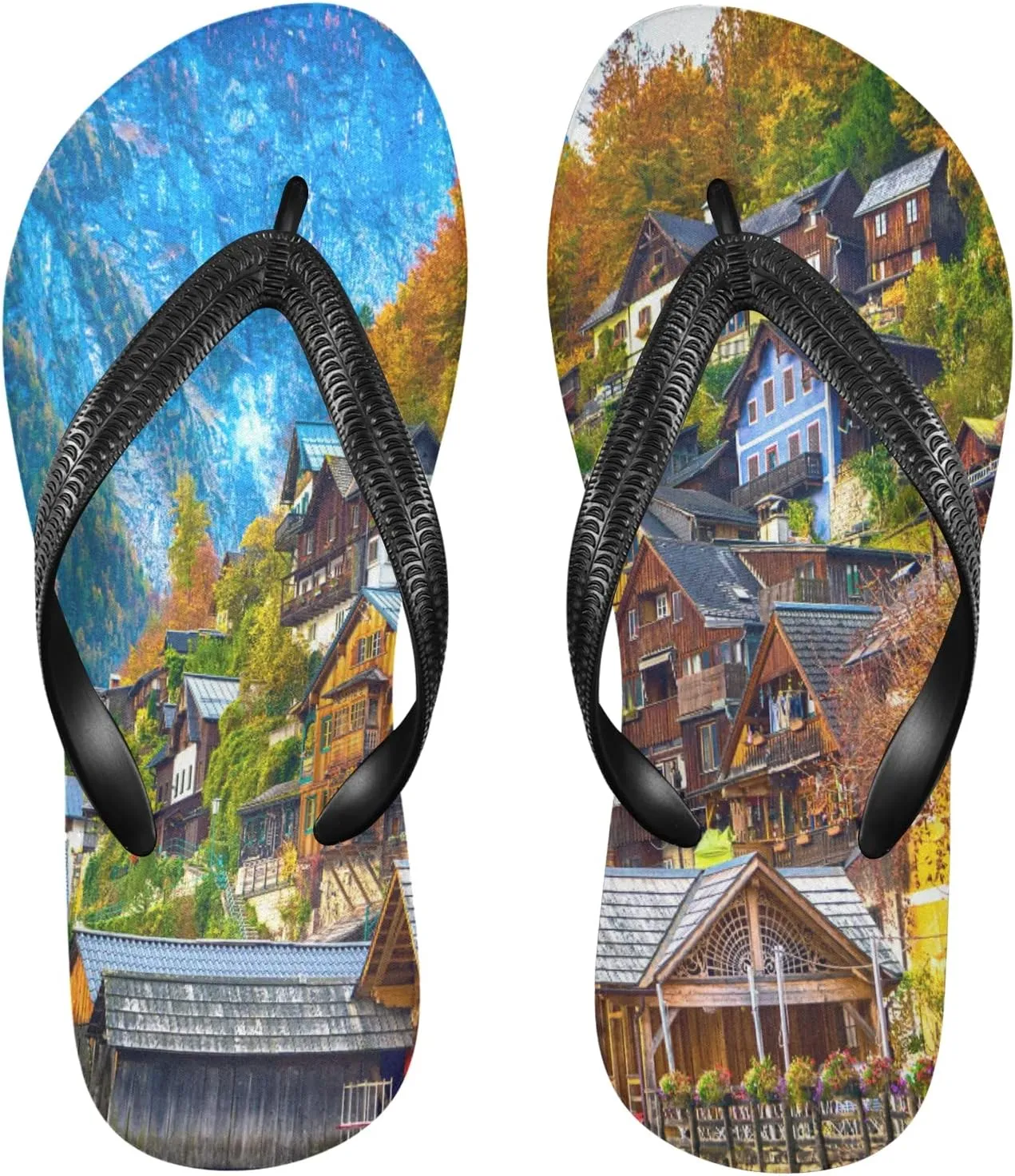 Summer Hallstatt Village Austria Womens Flip Flops Summer Beach Sandals Casual Thong Slippers Comfortable Shower Slippers Non Slip Water Sandals shoes L