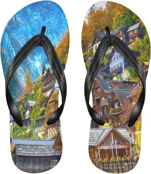 Summer Hallstatt Village Austria Womens Flip Flops Summer Beach Sandals Casual Thong Slippers Comfortable Shower Slippers Non Slip Water Sandals shoes L