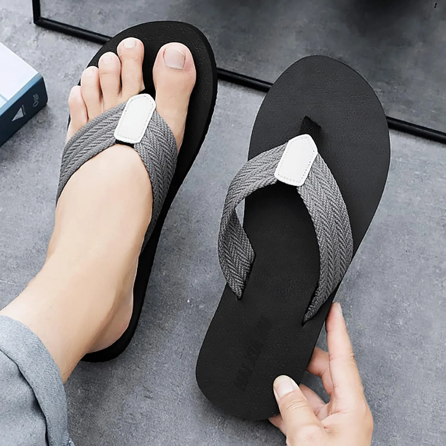 Summer Men's Korean Slippers Slip Knitted Strap Beach Flip Flop Vegan Slippers Men for Beach Mens Clog 11