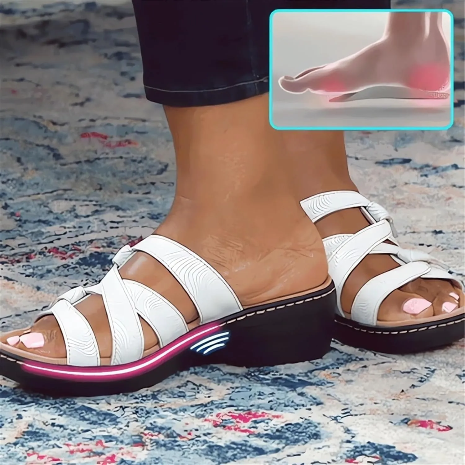 Summer Sandals for Women 2025 Orthopedic Open Toe Sandals Adjustable Strap Slip On Slippers Leather Platform Shoes