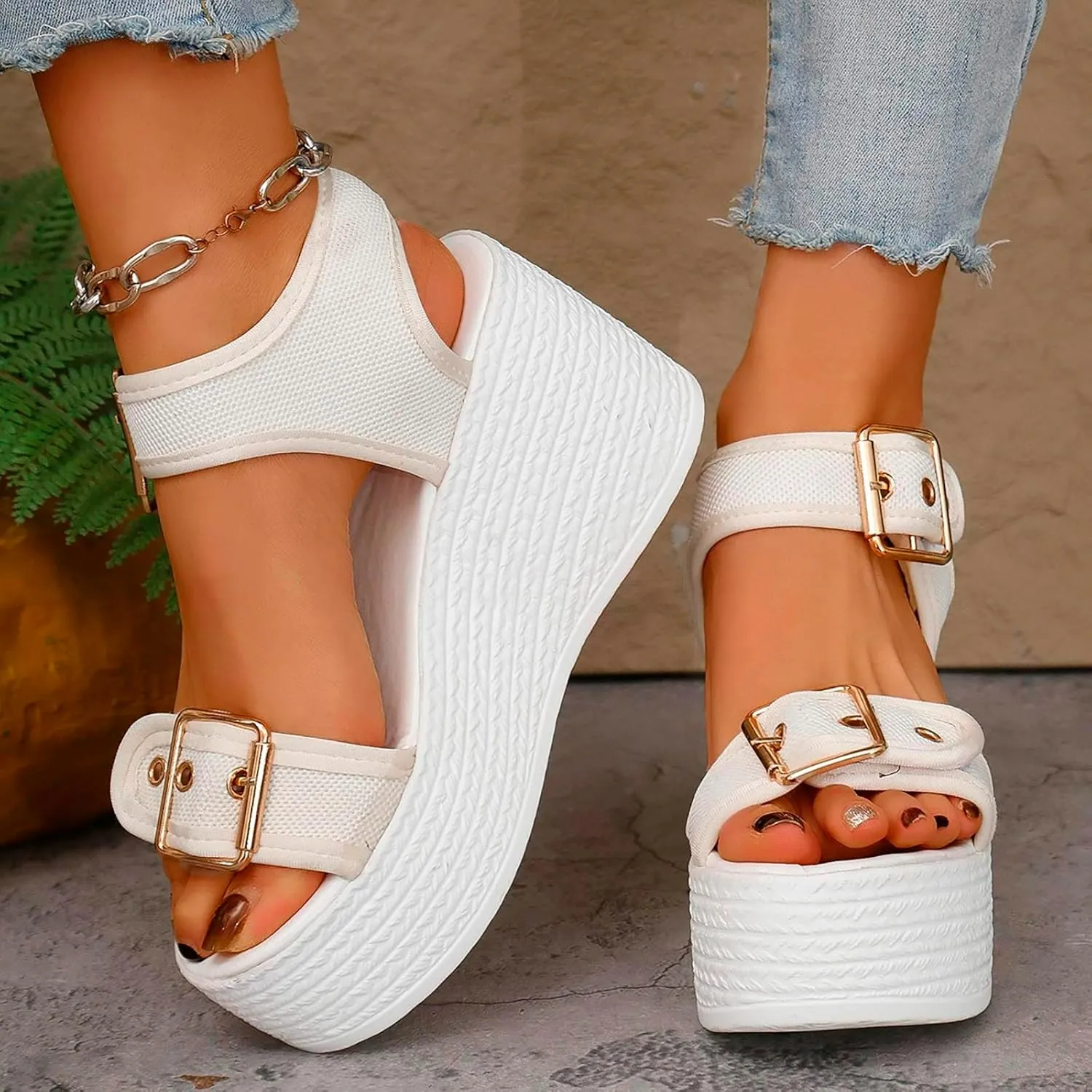 Summer Sandals For Women 2025,Women's Wedge Straps Platform Knit Comfort Slingback Dress Open Toe Slip-on Elastic Ankle Strap Casual Dressy Walking Comfy Shoes for Daily Wear