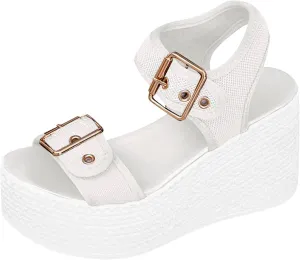 Summer Sandals For Women 2025,Women's Wedge Straps Platform Knit Comfort Slingback Dress Open Toe Slip-on Elastic Ankle Strap Casual Dressy Walking Comfy Shoes for Daily Wear