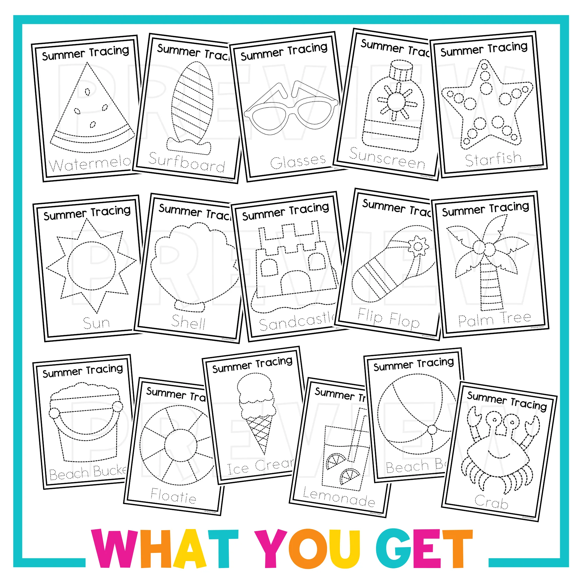 Summer Tracing Worksheets For Preschool, PreK and Kindergarten
