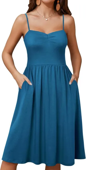 Sundresses for Women 2025 with Pockets Sleeveless Spaghetti Strap Aline Summer Dresses