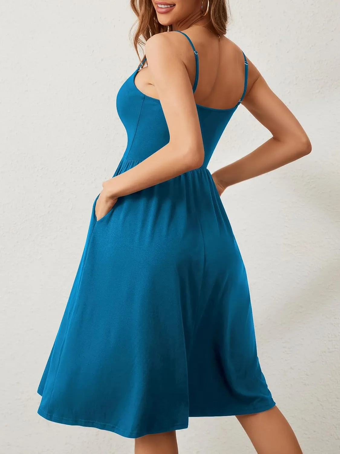 Sundresses for Women 2025 with Pockets Sleeveless Spaghetti Strap Aline Summer Dresses