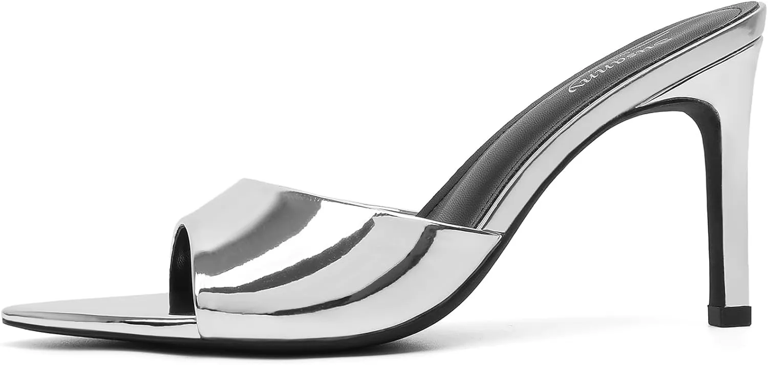 Susanny Women's Sandals Heels Mule High Heels Pointed Open Toe Sandals Sexy Slip on Heeled Summer Casual Wedding Prom Party Comfortable Dressy Shoes